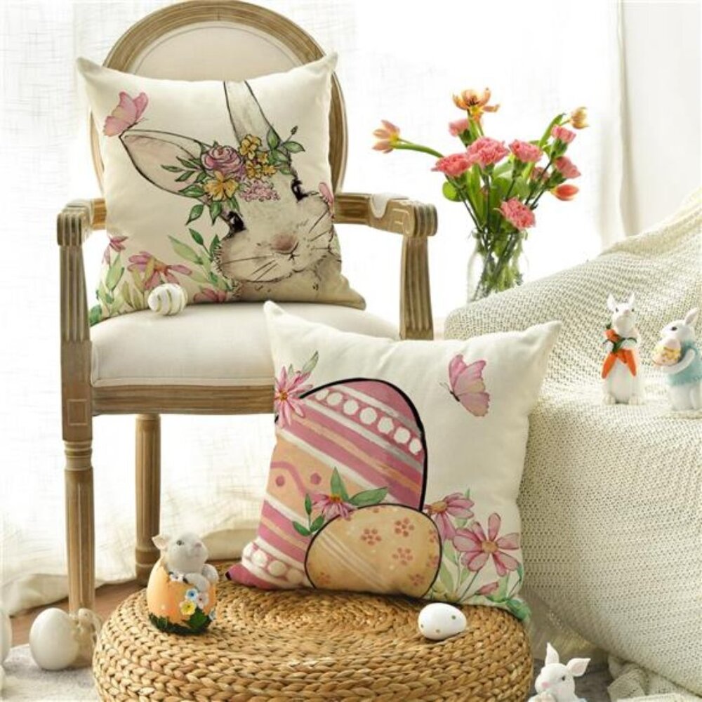 Happy Easter Hunny Bunny Pink Throw Pillow Covers, 18 x 18 Inch
